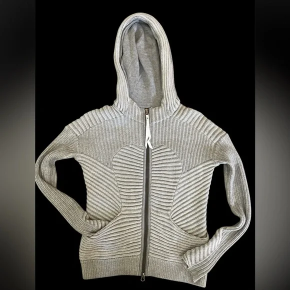 LULULEMON Scuba Ribbed full zip cardigan hoodie; size 10; grey - Picture 1 of 6